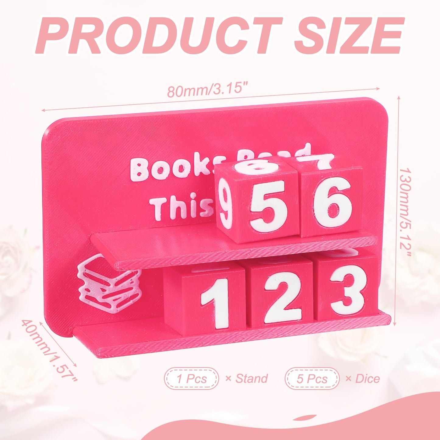 PATIKIL Books Read This Year Tracker, 3D Reading Challenge Counter Sign Library Bookshelf Decor Reading Challenge Number Up to 999 Books Gift for Reader Book Lovers Teachers, Light Pink