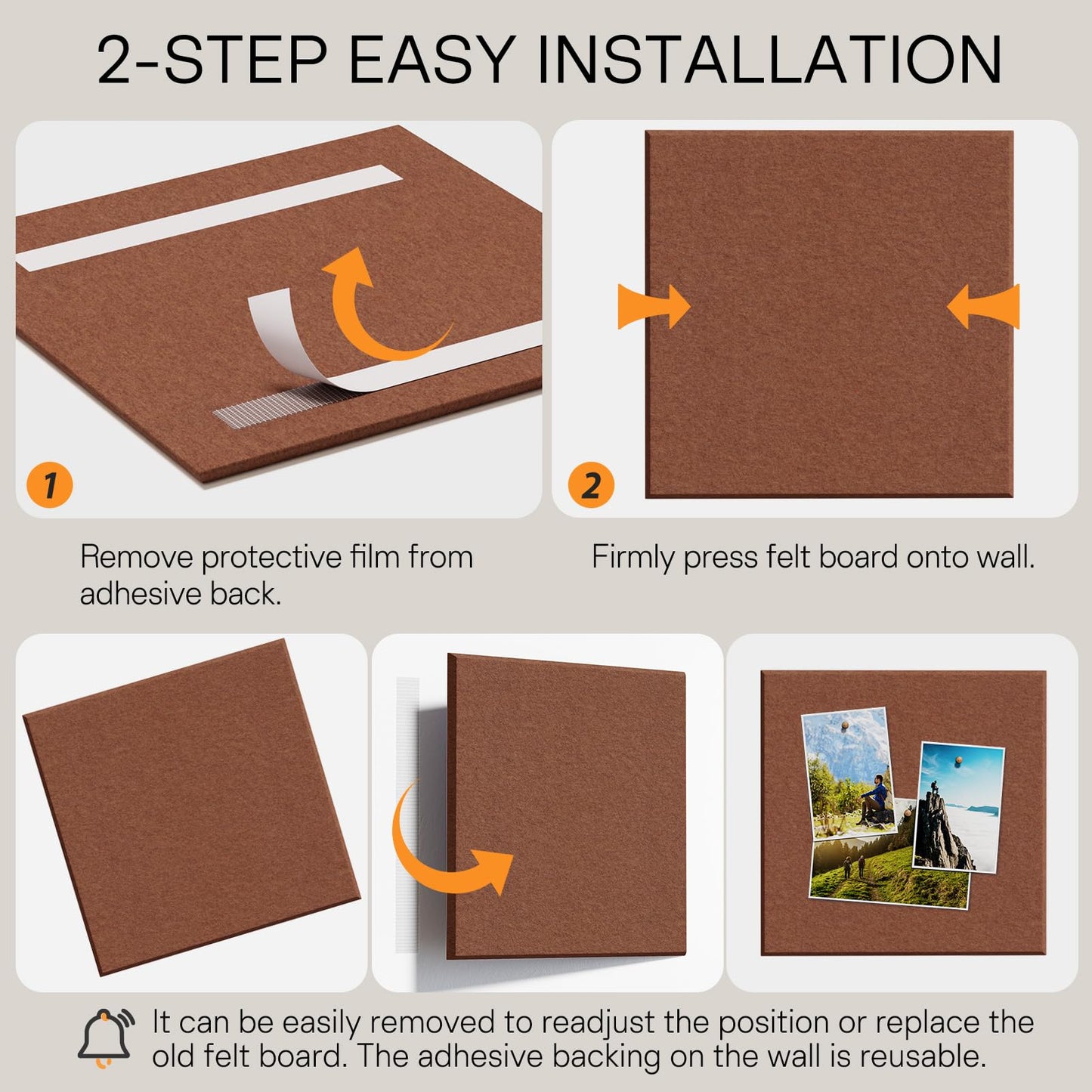MaxGear Large Cork Board for Wall 36" x 24", Chocolate Brown Bulletin Board, 6 Pack Felt Wall Tiles with Pushpins, Cork Boards for Office Push Pin Board Tack Board Felt Board