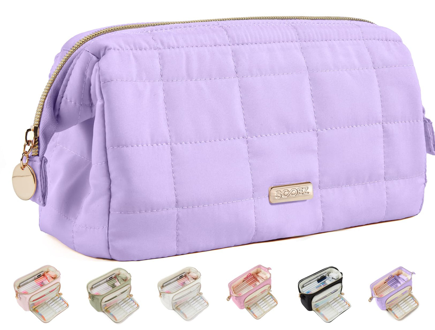 Sooez Large Pencil Case Pouch, Soft Pencil Bag with Zipper, Pen Bag Wide Opening, School Supplies Cute Pencil Case for Girls Boy Men Women, Soft Purple