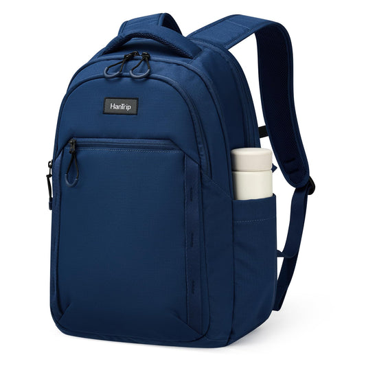 HanTrip Travel Laptop Backpack for Women Men, 18 Inch Large Work Backpack for Commuter College School Book Bags, Water Resistant Backpack with Luggage Strap Water Bottle Pocket Chest Strap, Navy Blue