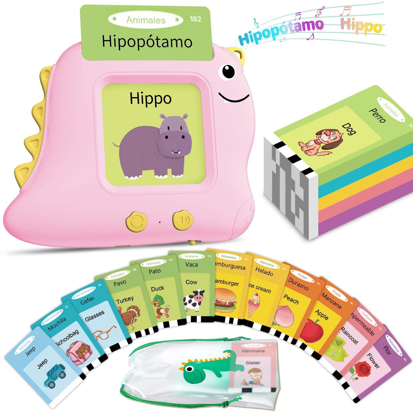 Alotwan Girls Toys Spanish Talking Flash Cards - Toddler Montessori Toys for Age 2-4, Bilingual Español Speech Therapy, 224 Words Preschool Learning Activity, Gifts for Little Girls 2 3 4 5 Years Old
