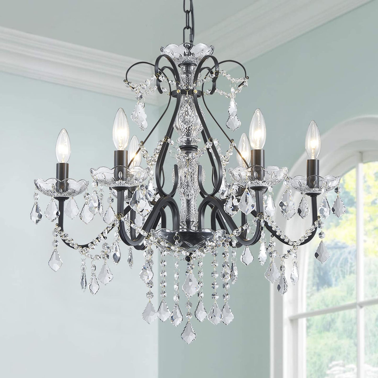 Bestier Black Vintage Candle Chandelier Lighting Fixture, 6 E12 Bulbs Required, D24in x H26in
