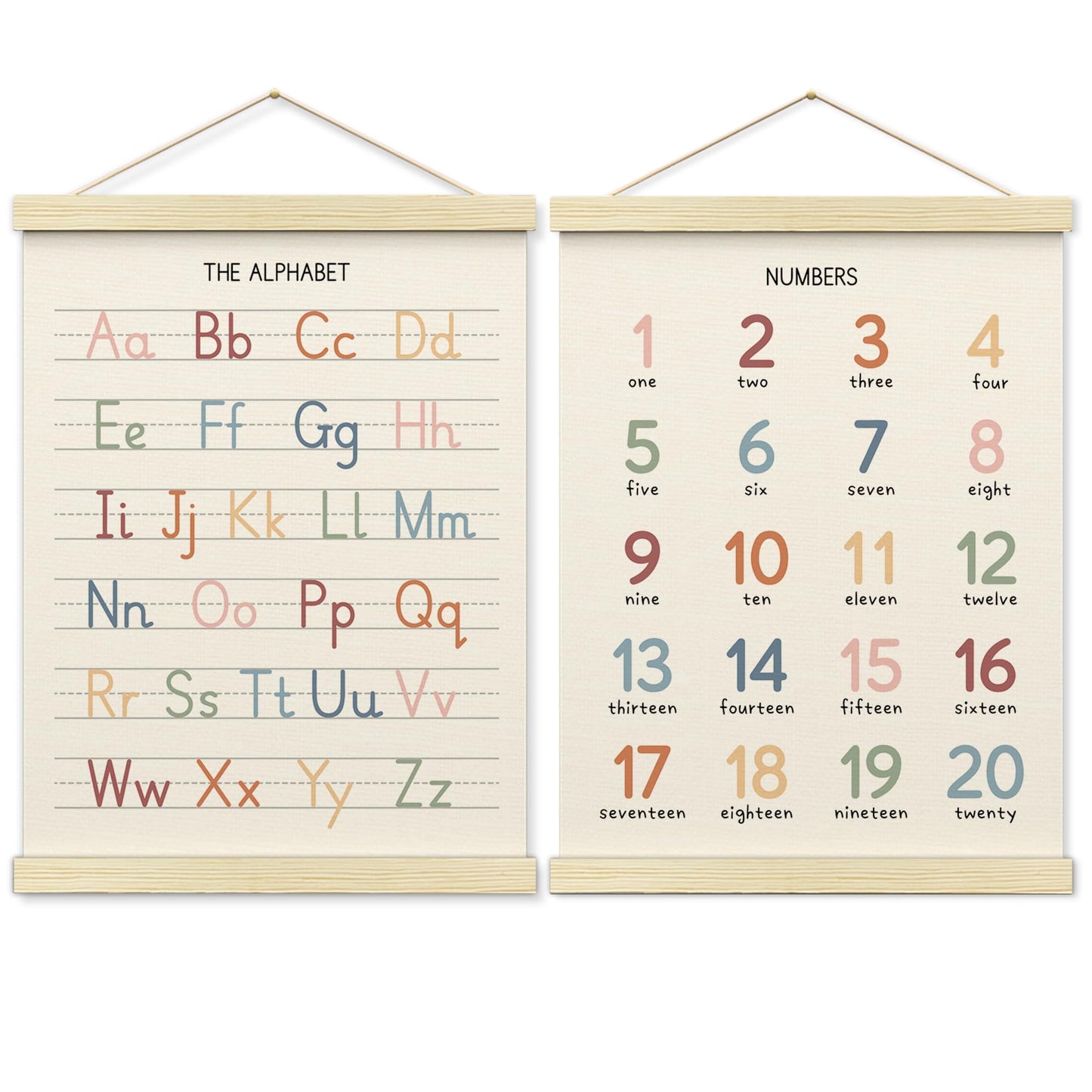 BONETAT Numbers alphabet poster for Nursery Toddlers, Play Room Wall Decor, ABC Wall Chart, Wall Hanging Decor for Toddler Playroom Decor Kids Wall Decor, Wooden Frame Alphabet Banner-A11
