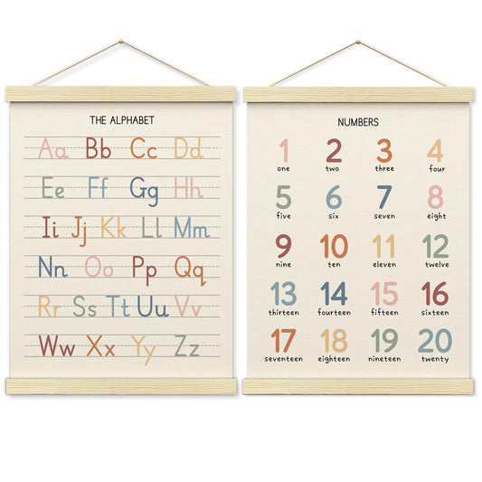 BONETAT Numbers alphabet poster for Nursery Toddlers, Play Room Wall Decor, ABC Wall Chart, Wall Hanging Decor for Toddler Playroom Decor Kids Wall Decor, Wooden Frame Alphabet Banner-A11