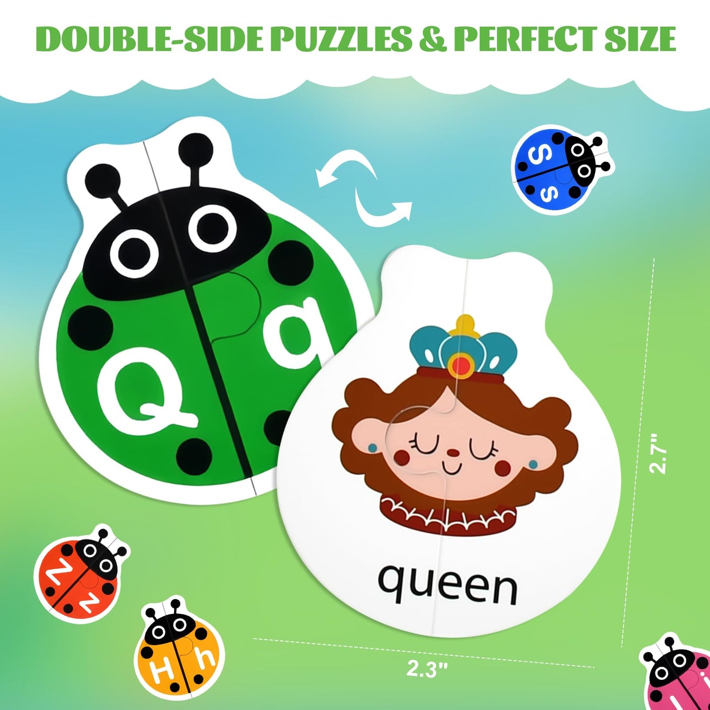 GAKICO Ladybug Self Correcting Alphabet Puzzle: Letter Matching Games for Toddlers 3-5, 52pcs Double-Sided Montessori ABC Puzzles Cards Preschool Learning Activities Educational Toy Gift for Kids
