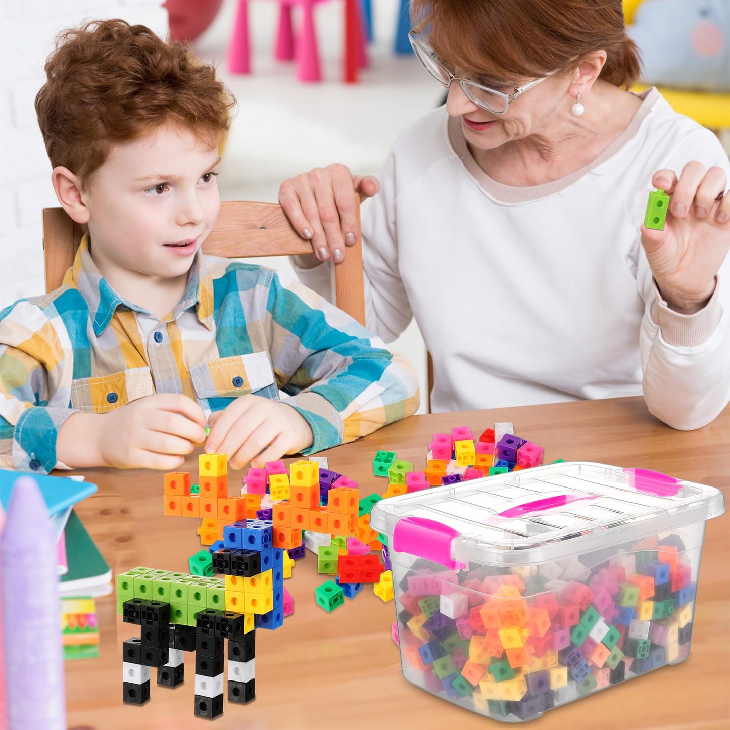 Jenaai 400 Pcs Linking Cubes with Storage Box, Plastic Counting Blocks, Colorful Math Cubes, Manipulative Connecting Blocks for Early Math Construction Kindergarten Educational Toy(Pink)