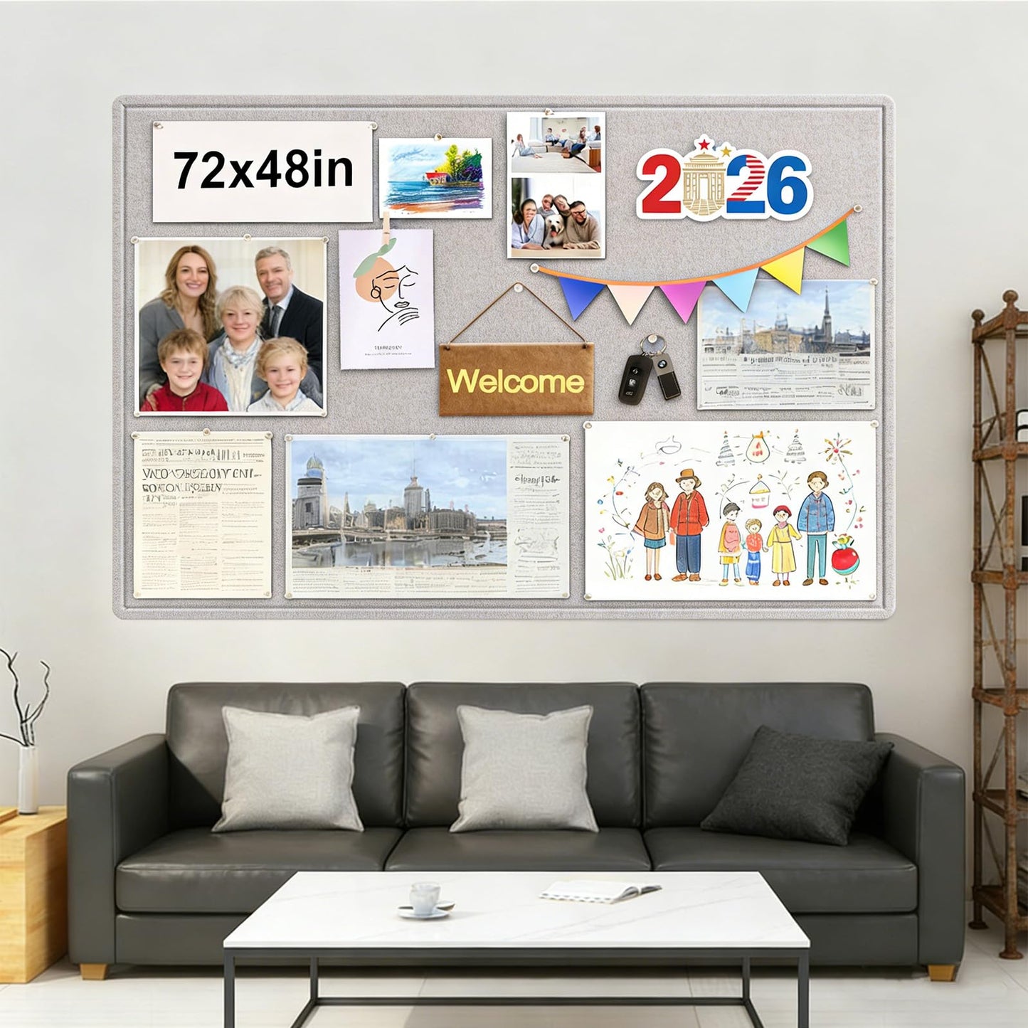 Large Bulletin Board - 72 x 48 Inches, Large Felt Board Decorative Pin Board for Wall, Foldable Photo Board, Lightweight Durable Pin Board for Home, Office, School, Classroom, Kitchen (Light Camel)