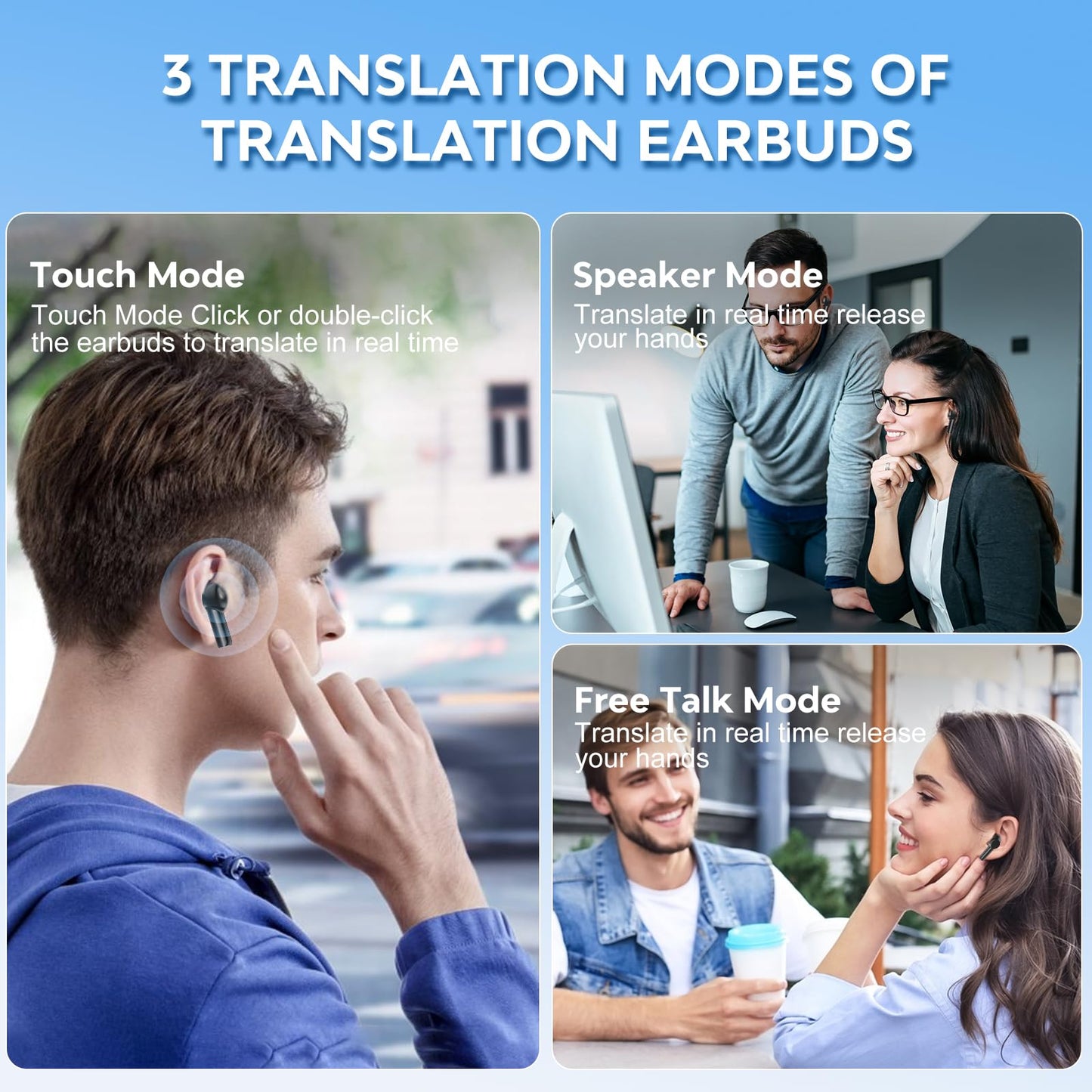 HTPREC Translation Earbuds,Offline Translation Noise Cancelling Wireless Earbuds,Real Time 144 Translation Languages Bluetooth Headphones,Fast Reaction Translation Device (Black)
