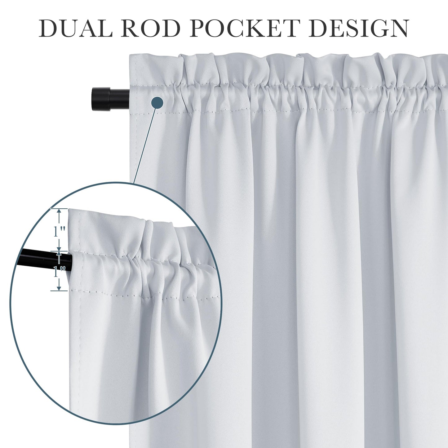 PONY DANCE Greyish White Back Door Curtains for Door Window, 100% Blackout Dual Rod Pocket Privacy French Curtain for Kitchen, Thermal Insulated Small Window Drapes for Classroom, W25 x L40, 1 Panel