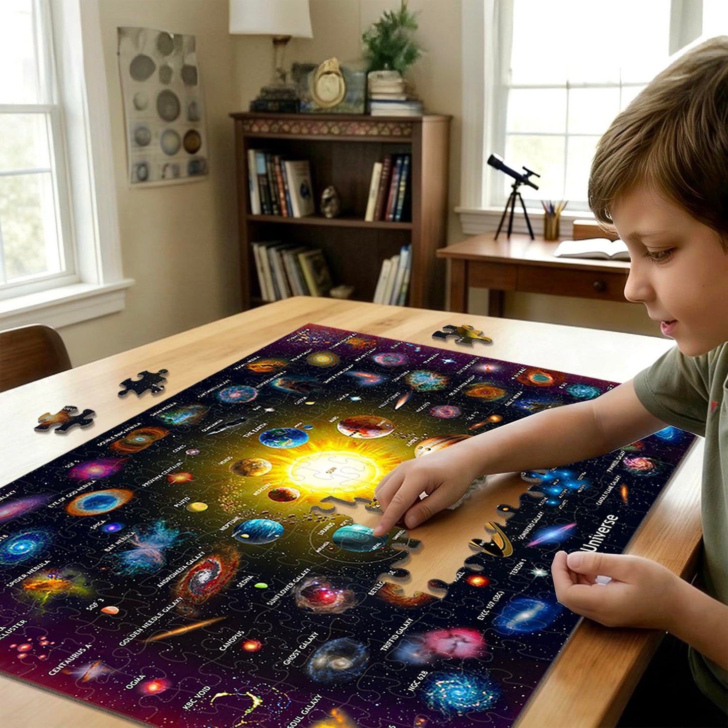 GWXWU Puzzles for Kids Ages 6-8 and 8-10, 200 Piece Solar System Planets Learning Educational Jigsaw Puzzles, Educational Learning Toy for Boys and Girls
