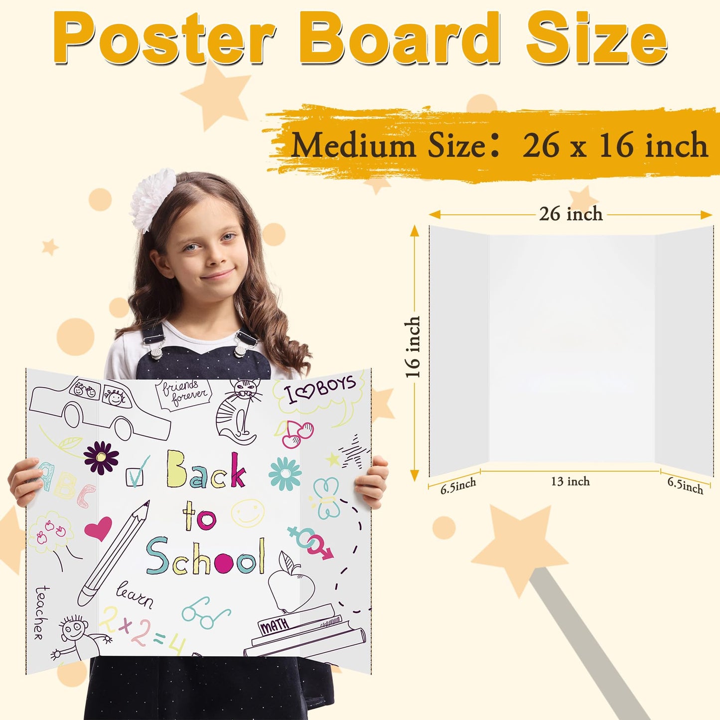 AKONEGE 4Pcs Medium Trifold Poster Board, 26 x 16 Inches White Tri Fold Poster Boards Corrugated Presentation Cardboards for Science Fair, School Projects, Exhibitions, and Business Presentations