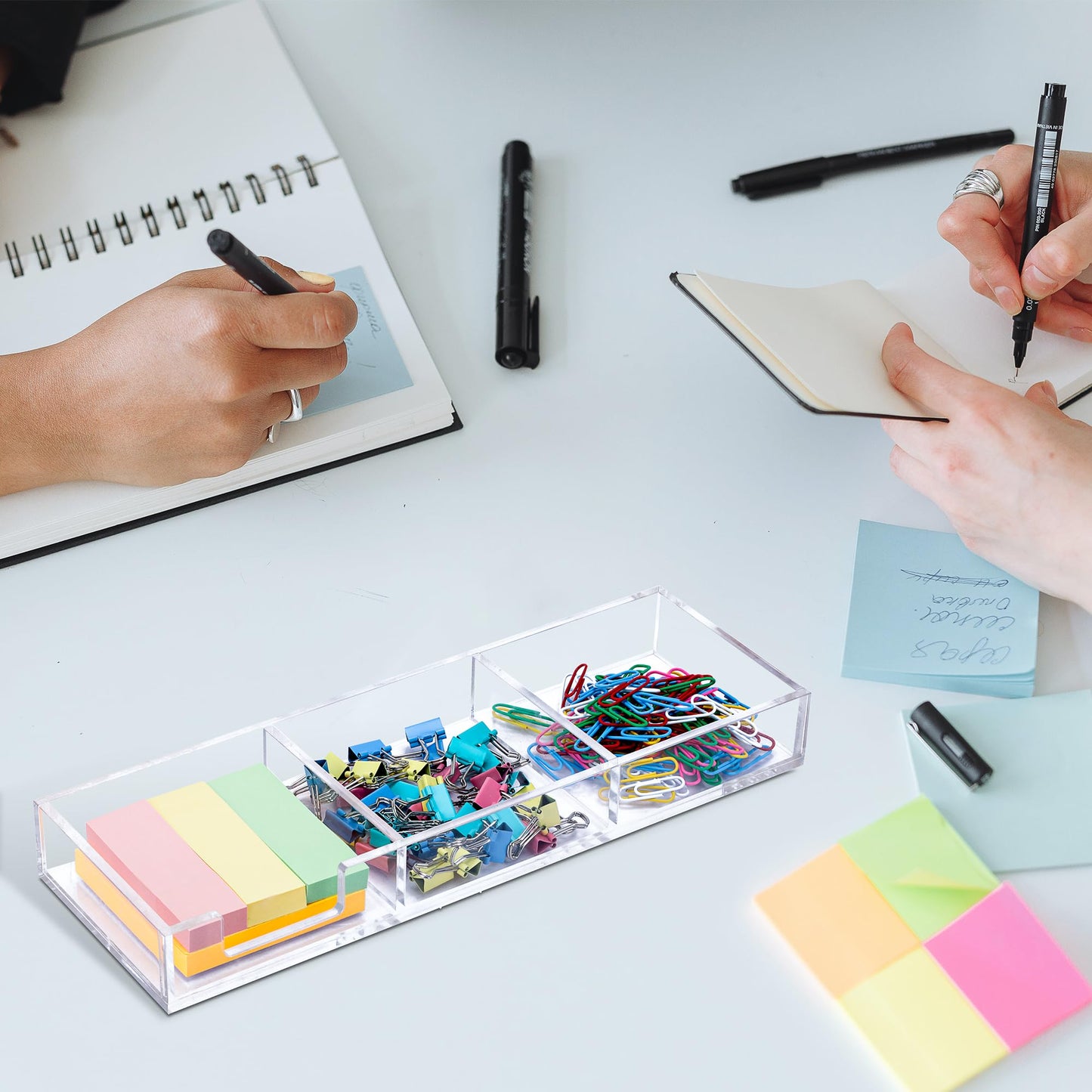 WORHE Sticky Note Holder 3 In 1 Clear Acrylic Self-Stick Memo Pads Holders Desk Organizer for School Office Home, Post Pop Notes Dispenser for 3"X3" Note Pads (BQ211)