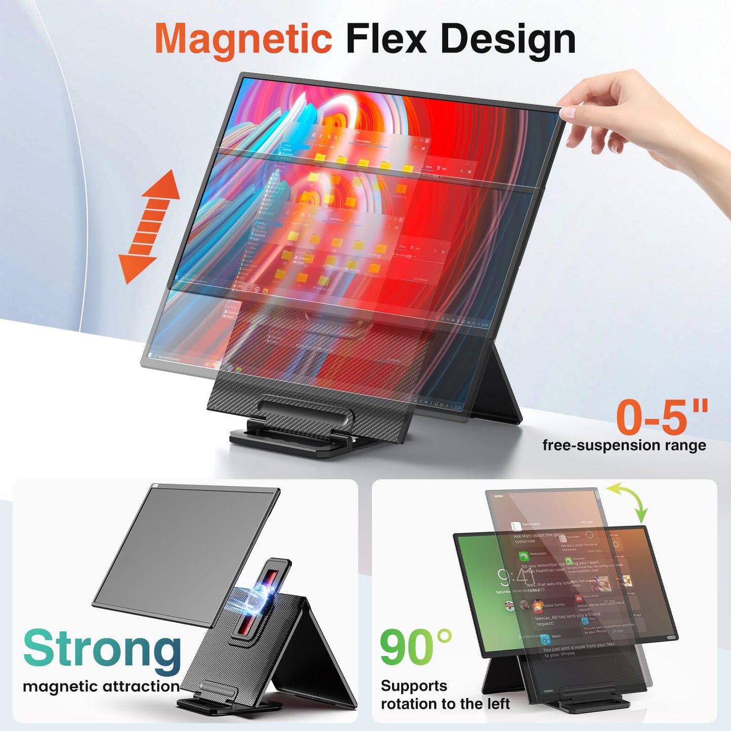 24" Large Portable Monitor, 1080P FHD 100Hz IPS Monitor, Height-Adjustable & Rotatable Screen(Horizontal/Vertical), Built-in Speakers, Requires Wall Outlet, Travel Monitor for Laptop / MacBook / PC