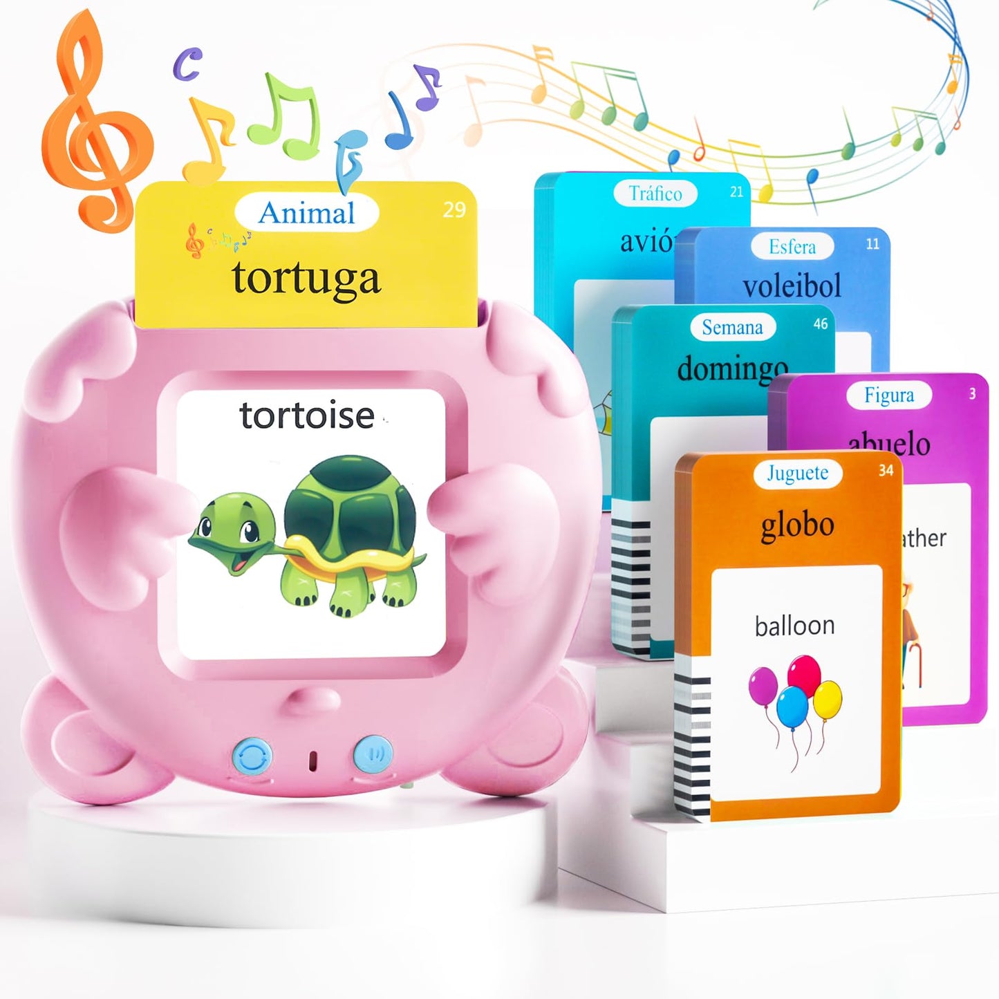 Spanish & English Talking Flash Cards for Toddlers, 510 Sight Words Bilingual Pink Educational Toys for Girls, Autism Sensory Speech Therapy Toys, Española Pocket Vocabulary Learning for Kids