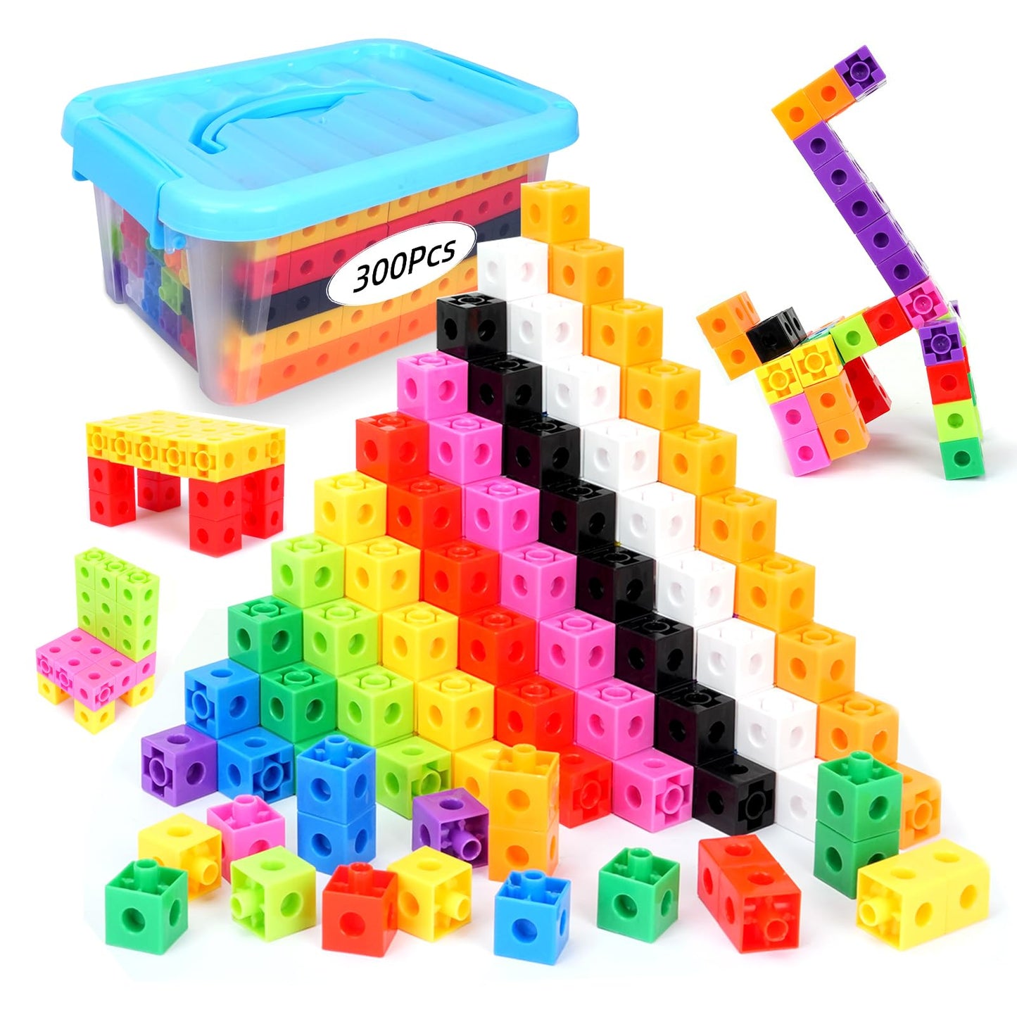 QUYSK 300 Pcs Linking Cubes for Kids - Counting Blocks with Storage Boxes, Connecting Cubes Math Manipulatives for Preschool & Elementary Aged Kids