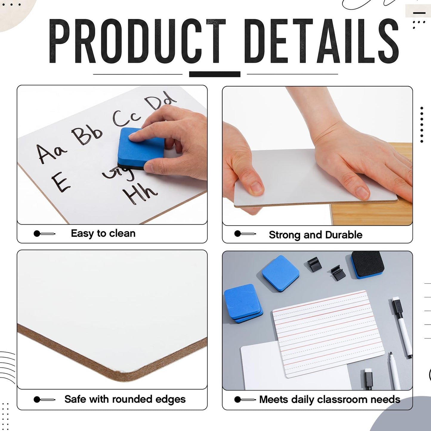 Lincia 30 Pack Dry Erase Boards, 5 x 7 Inches Double Sided Lined Small Whiteboards with 30 Markers, 30 Erasers and Pen Clips, Mini Whiteboards for Students, Teachers, Classroom Supplies