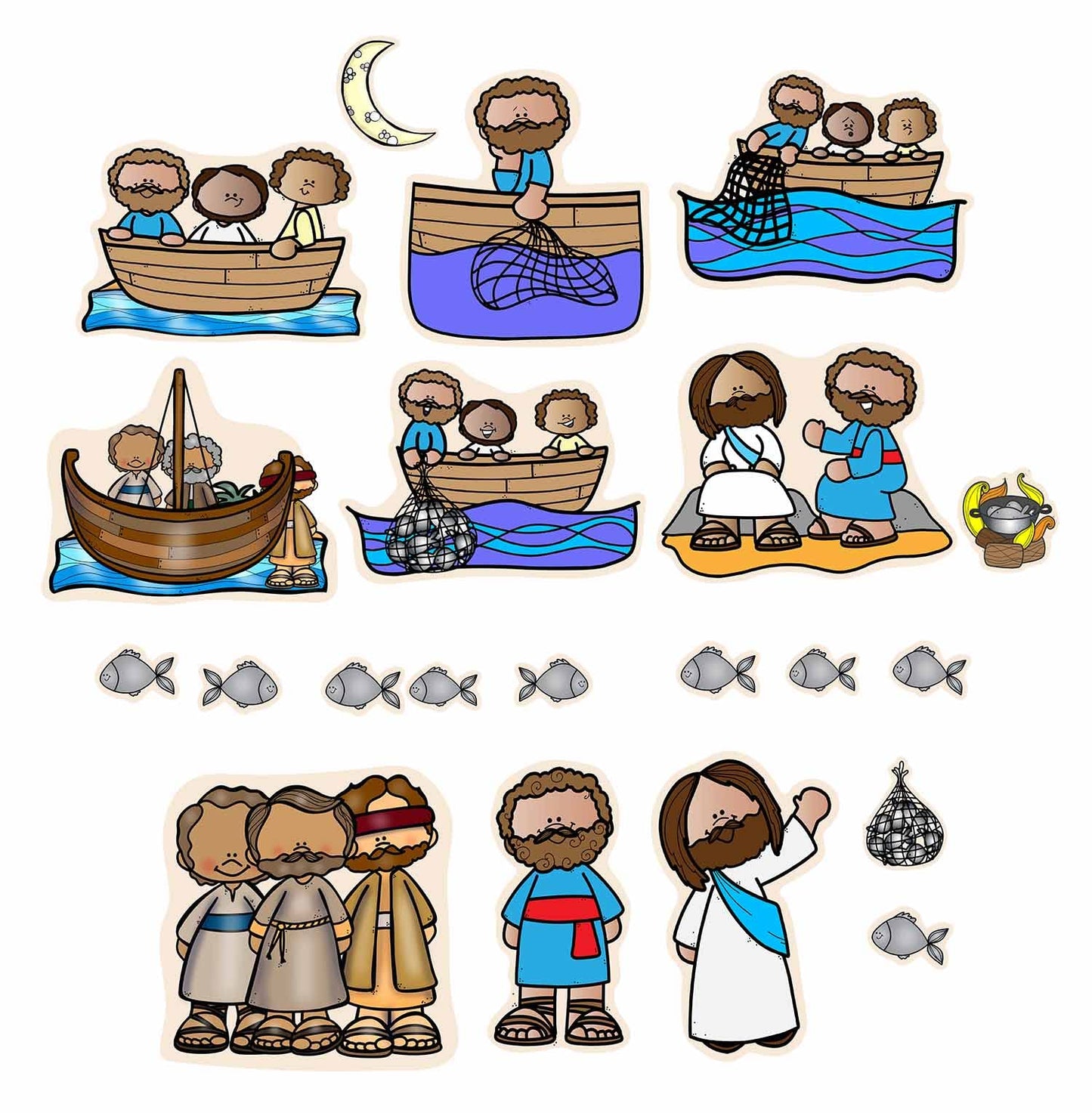Story Time Felts Jesus & Miraculous Catch Fishers of Men Felt Figures for Bible Flannel Board Stories Miracles (Regular)