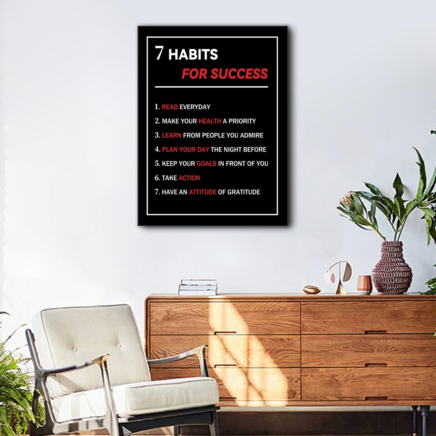 7 Habits For Success Motivational Poster Wall Art Home Decor Inspirational Canvas Print Pictures Inspiring Artwork for Living Room Office Gym Classroom Decoration Stretched and Framed [18''W X 24''H]