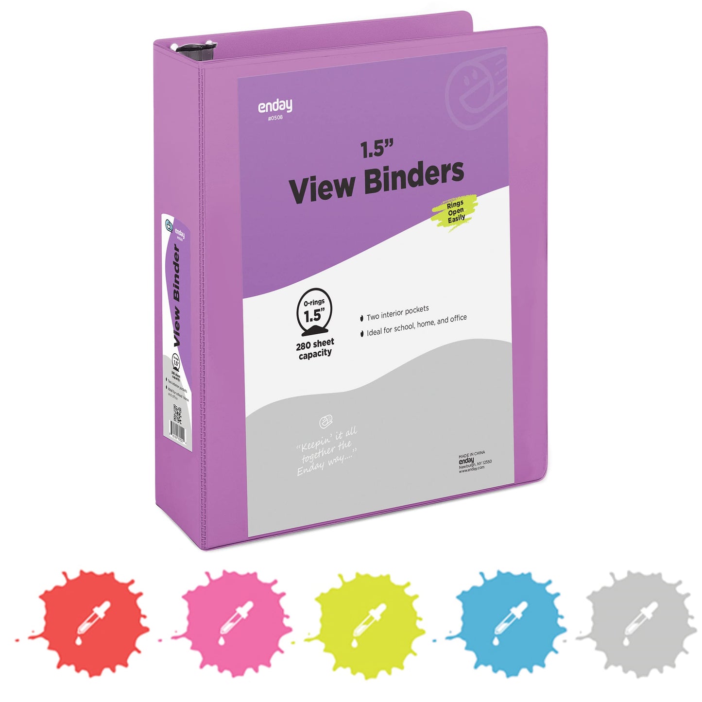 Enday 3 Ring Binder 1.5 Inch, Purple Heavy Duty Three Ring Binder, 325 Sheets Capacity - 1.5 Inch Binder for Home School and Office