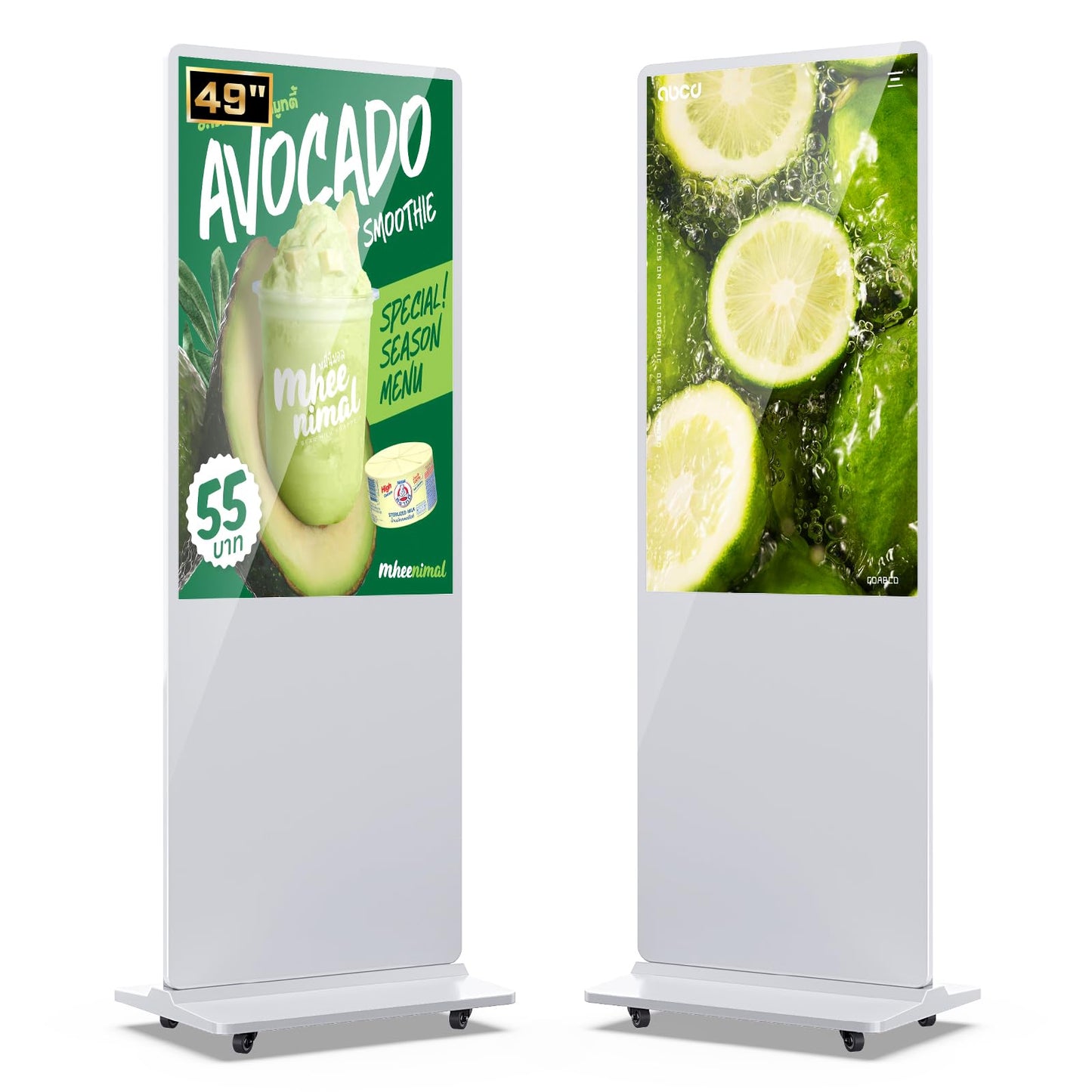 QIXZOCV MWE 49 Inch Indoor Floor Standing Digital Signage Advertising Display Kiosk LCD Screen Commercial Totem Android System Vertical Poster with Auto Media Player-White