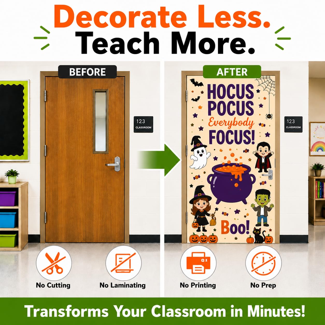 Hello Hallway Classroom Door Decorations for Teachers, Halloween Theme | Reusable Peel & Stick Classroom Door Decor Kit | Preschool, Pre-K & Kindergarten Classroom Decor | Teacher Supplies