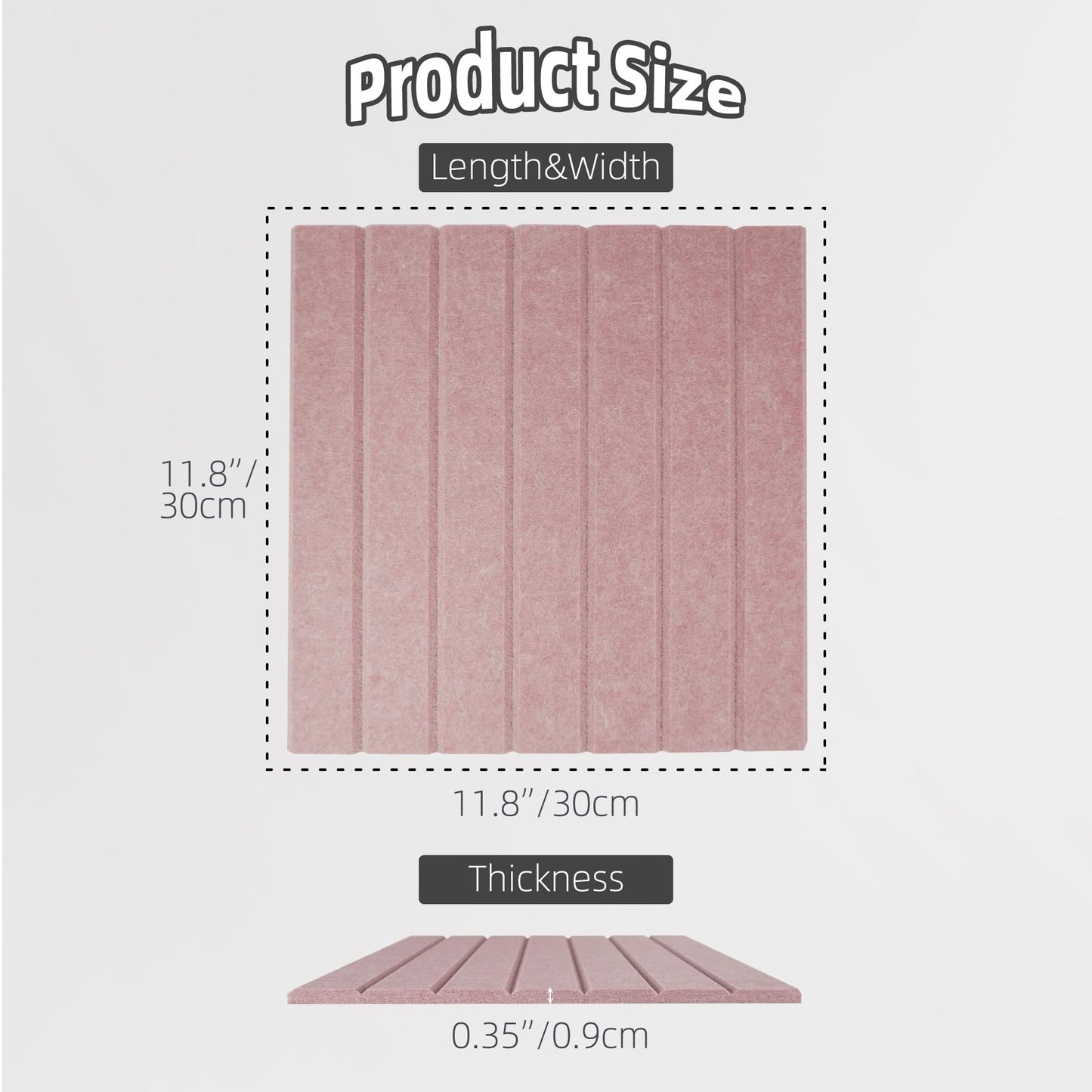 TENACR Cork Board Alternative-Felt Slat Wall Paneling,Office Bulletin Board for Decoration, Suitable for Displaying Photos and Documents, with Removable Adhesive Labels,12-Pack (Pink)