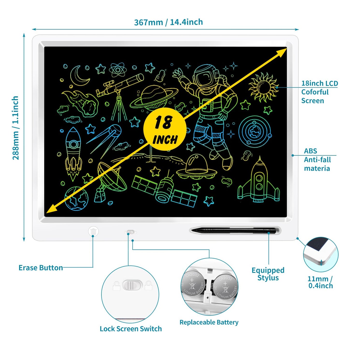18 Inch LCD Writing Tablet for Kids, Large Drawing Tablet Doodle Board,Erasable Color Screen, Educational Toy for Toddlers 3-8, Travel Toy, Screen-FreeLearning Gift for Boys & Girls