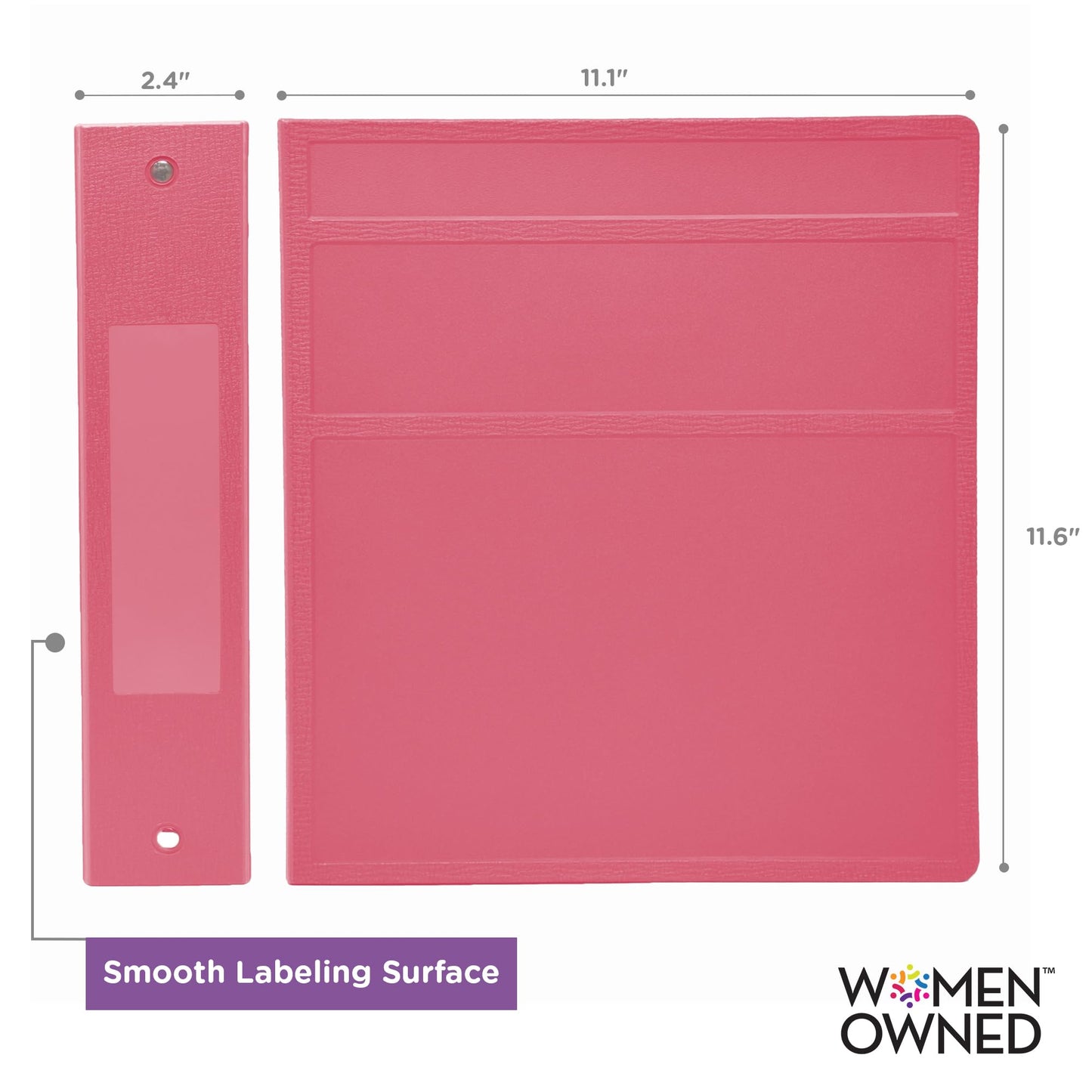 Carstens 2-Inch Heavy Duty 3-Ring Binder - Side Opening, Bubble Gum Pink, Durable Plastic, Precision No-Gap Rings, Waterproof Cover, No Pockets, Holds 300 Letter Sheets, BPA-Free Made in USA (2840-3R)