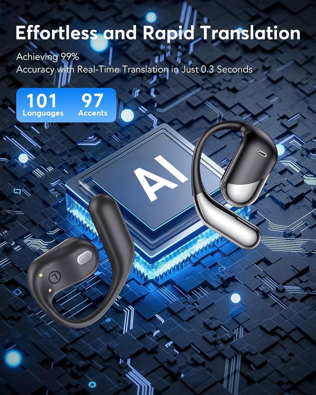 Paekole AI Translation Earbuds, Real-Time 2-Way Language Translator Device (198+ Languages), 3-in-1 Bluetooth Translating Headphones for Travel/Music/Calls, Audifonos Traductores Inglés Español