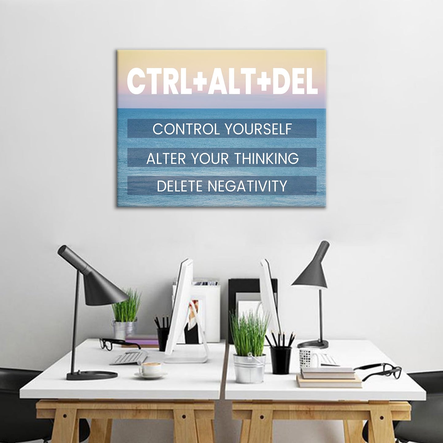 YSPCSUN Inspirational Posters for Office, Ctrl Alt Del Control Yourself Canvas Poster Single Panel Wall Decor for Home Office Dorm Classroom, Framed Canvas Art, 24x18inch