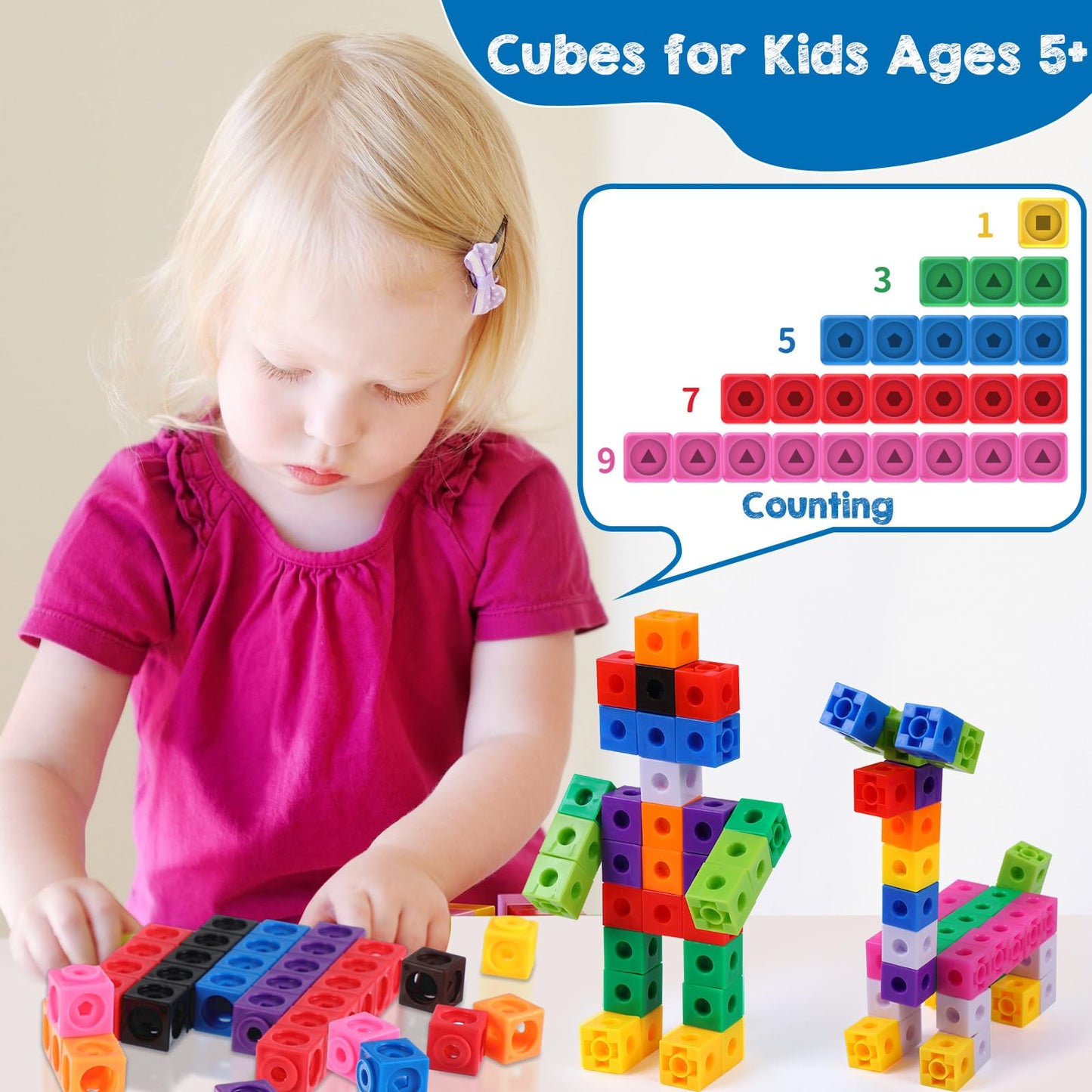 Poen 800 Pcs Linking Cubes for Math Counting Blocks Colorful Manipulatives Cubes Toy Connecting Blocks Education Learning Math Construction Toy for Kids Ages 4-8 Stem Activity