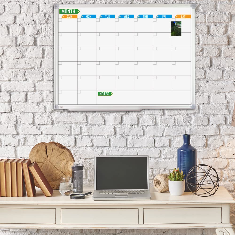 Lockways Dry Erase Calendar Whiteboard, White Board Monthly 24" x 18", Wall-Mounted Aluminum Framed Calendar Board