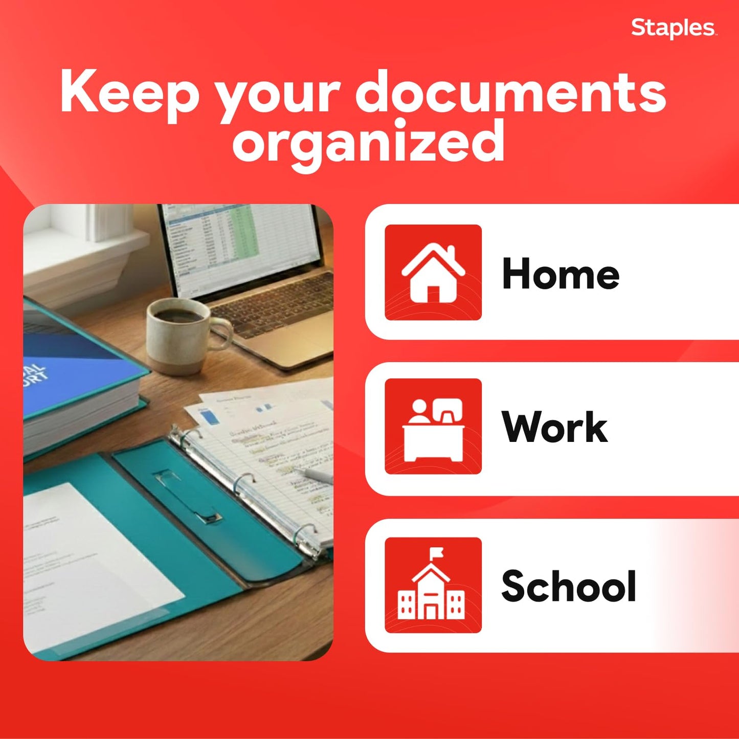 Staples Heavy-Duty 3-Inch D-Ring Binder, Teal – Large Capacity 3-Ring Binder with Pockets, Holds Up to 600 Sheets
