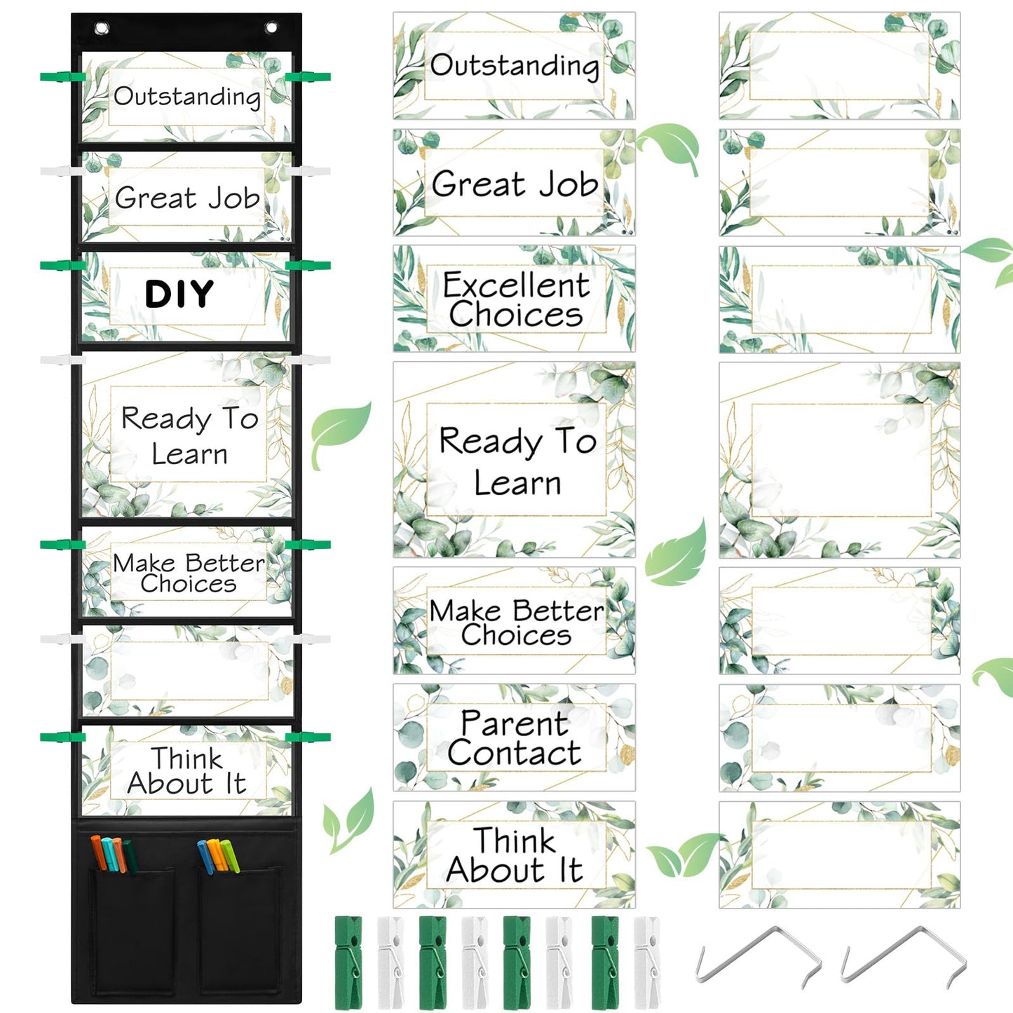 Eersida 49 Pcs Composition Student Behavior Clip Chart for Classroom Management Kid Track Reward Incentive Behavior Pocket Chart Bulletin Board Back to School Supplies for Preschool Daycare Homeschool