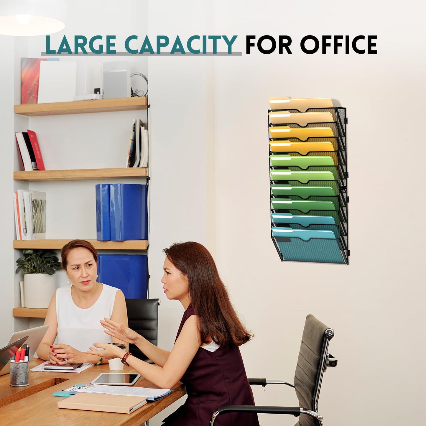 SUPEASY 10 Tier Wall File Organizer, Hanging Wall Mounted Mail Organizer with Label Slots, Metal Mesh File Holder Magazine Rack for Office, Home, School or Classroom, Black