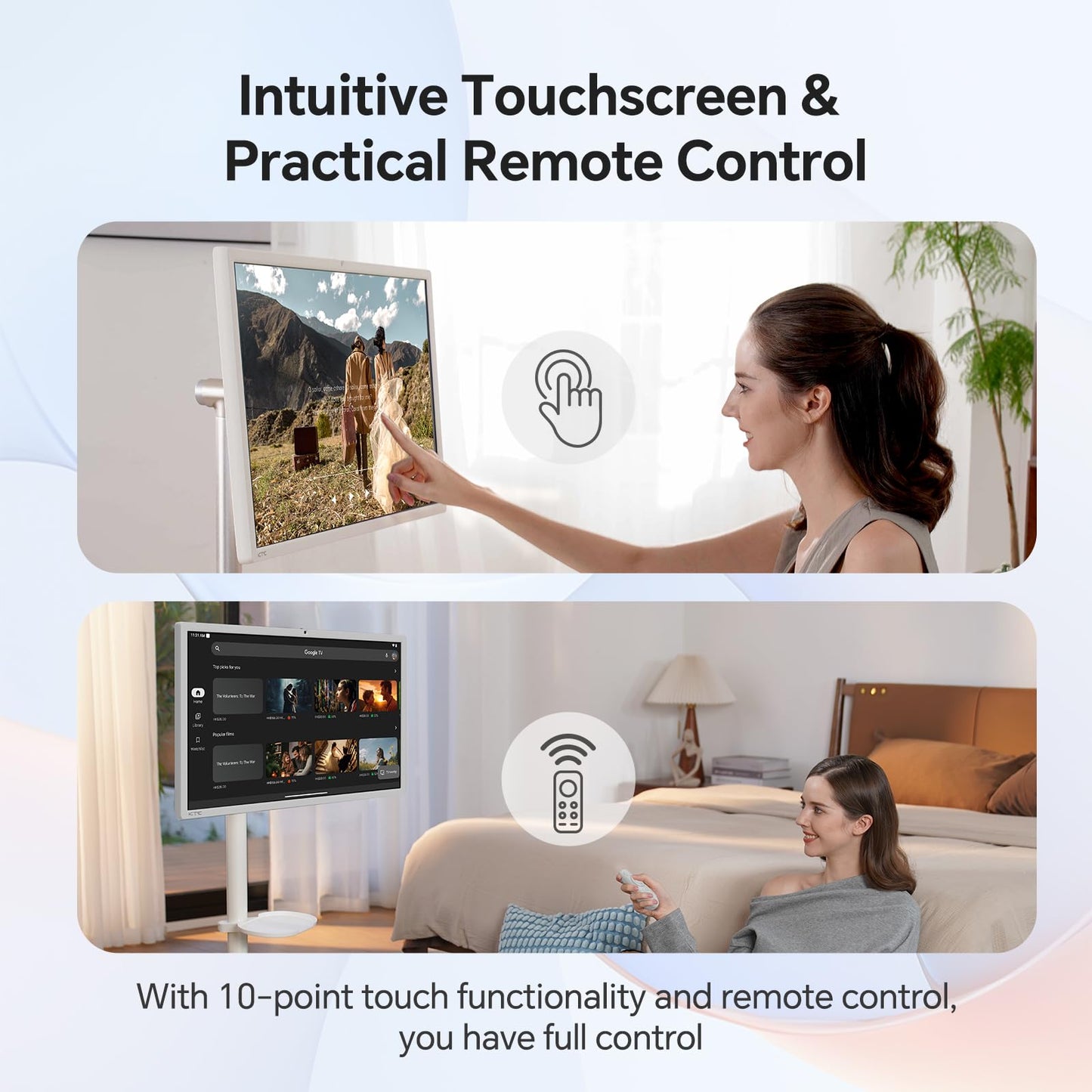 KTC 27" MEGAPAD 1080p Portable TV Touchscreen Monitor, EDLA-Certified Android 14 8G RAM +128G Storage Octa-core CPU Qualcomm Remote Control 9500mAh Battery Full Swivel Rotation Camera