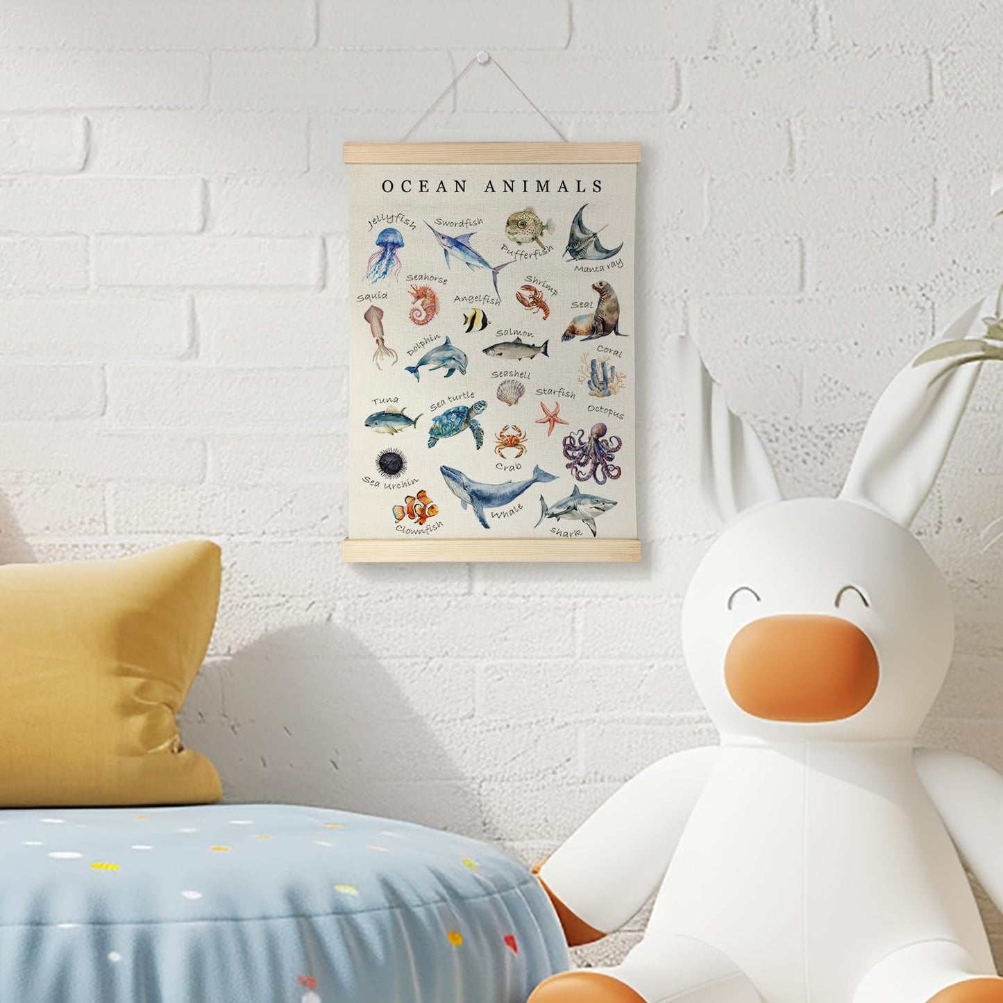 Nrleey Ocean Alphabet Wall Art - Alphabet Poster Hanger Frame, Ocean Nursery Decor, 12x16 Inches