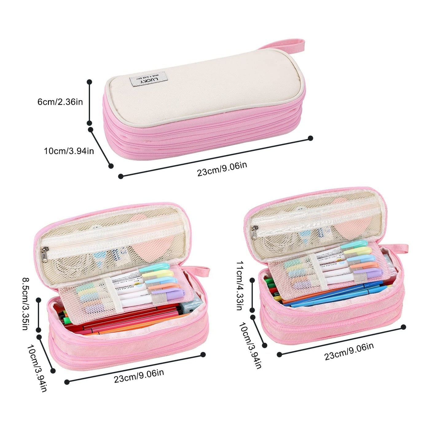 Tergopa Big Pencil Case Zipper Pencil Pouch Organizer Large Capacity Pen Bag with Handle Portable for Girls Kids Adults Gift Pen Case for School Home Office Light-pink