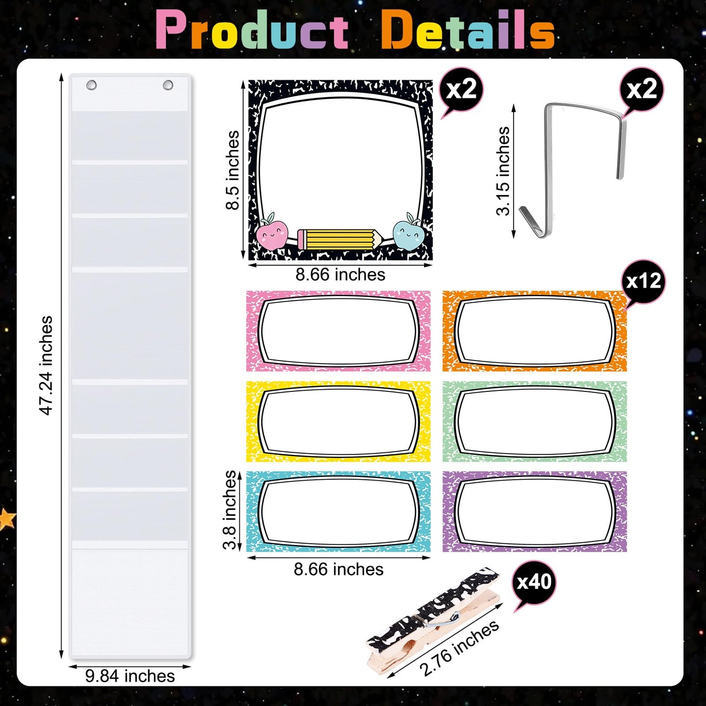 AmazingSpark 57 Pcs Classroom Behavior Chart for Student Management Kids Tracking Chart Hanging Creative Bulletin Board with 40 Clips for School Preschool Child Care(Composition Book)