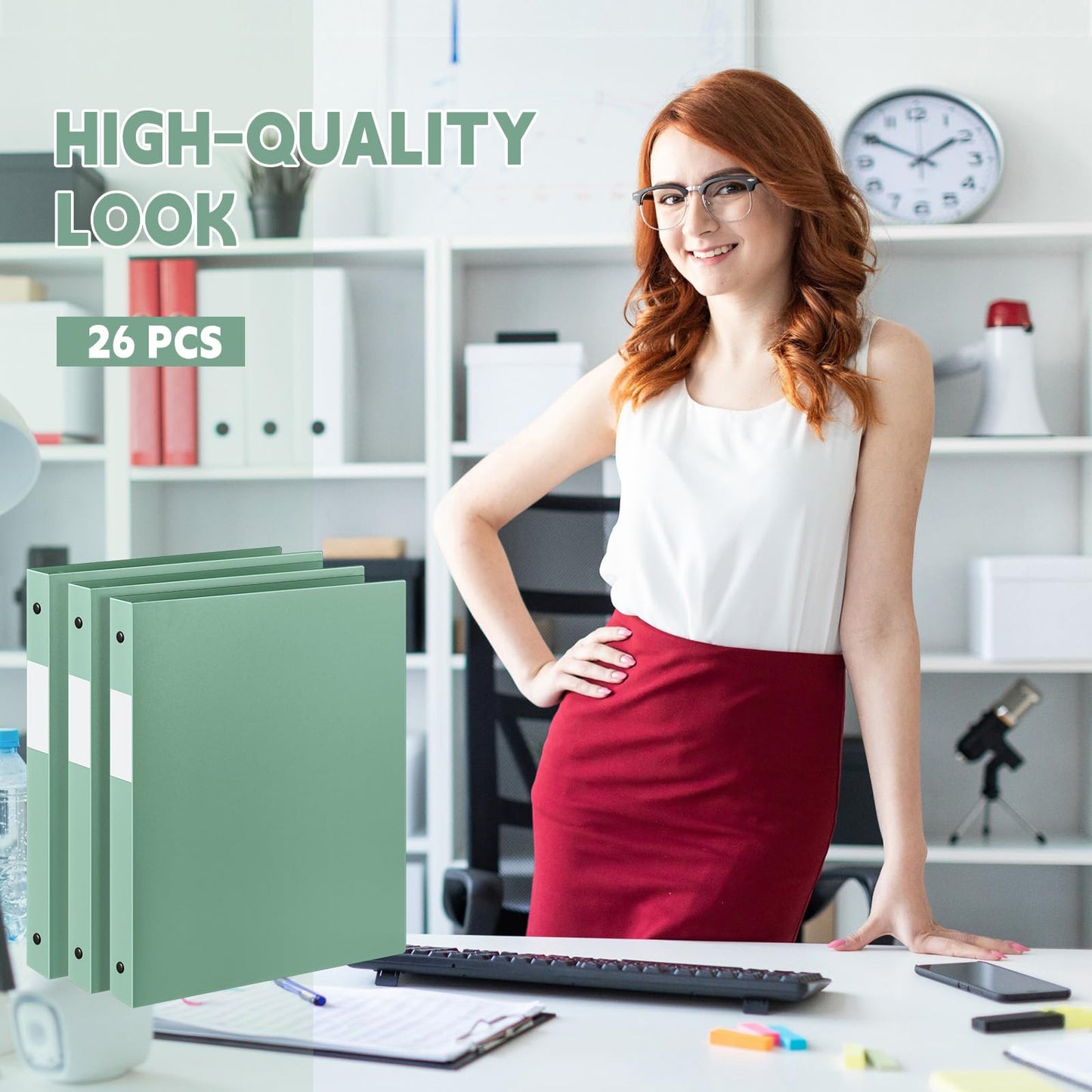 Henoyso 26 Pack 0.5 Inch Plastic 3 Ring Binder Round Ring, Bulk 1/2 Inch Flexible Binders Hold 140 Sheets Letter Size with Pocket, Document Organizer for Back to School Classroom Office (Sage Green)