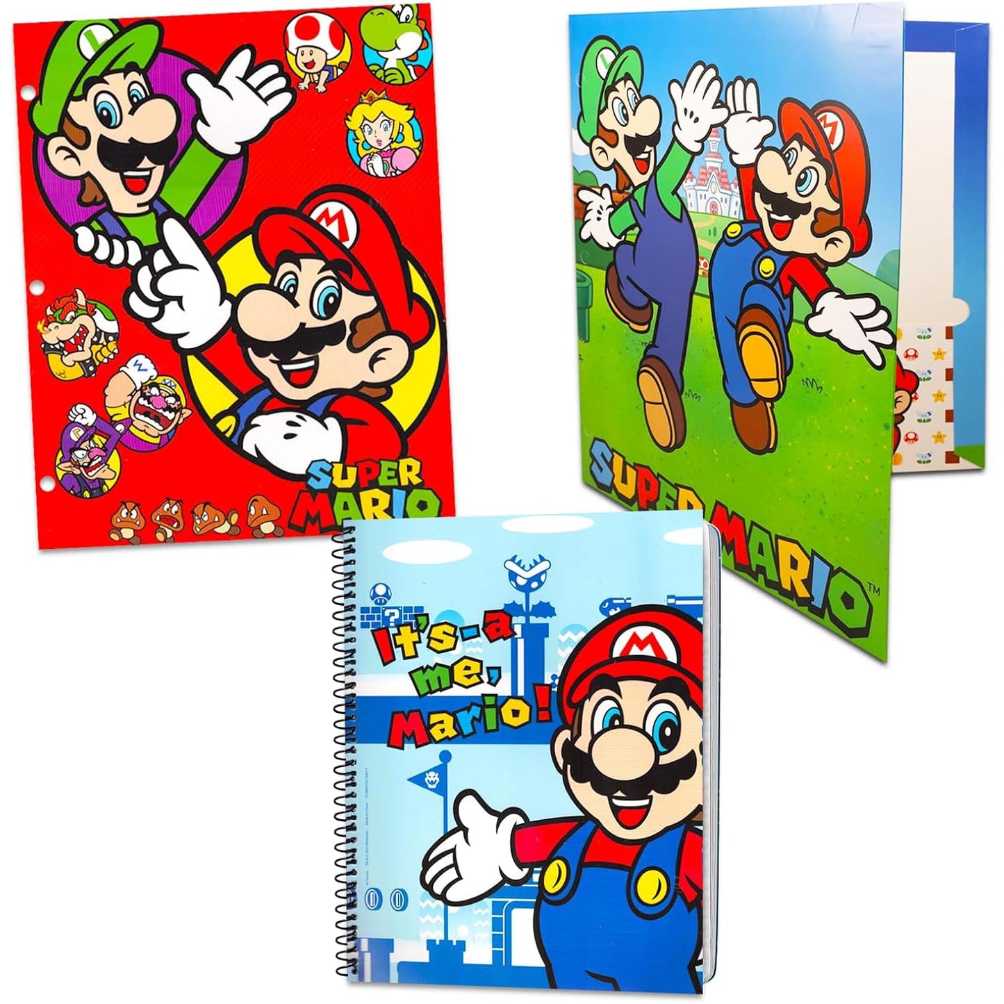 Super Mario Back to School Supplies Set - 13Pc Mario Folders, Notebook, Pencils, Stickers, and More | Mario Classroom Supplies for Boys Bundle