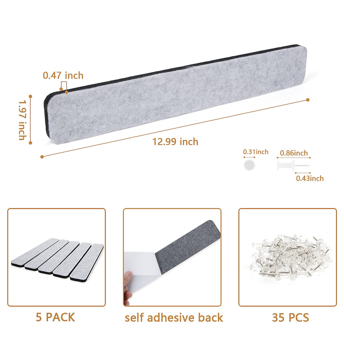 Arlasuo 5 Pack Grey Felt Pin Board Bar Strips Bulletin Board Bundle with 5 Pack Camel Felt Pin Board Bar Strips Bulletin Board