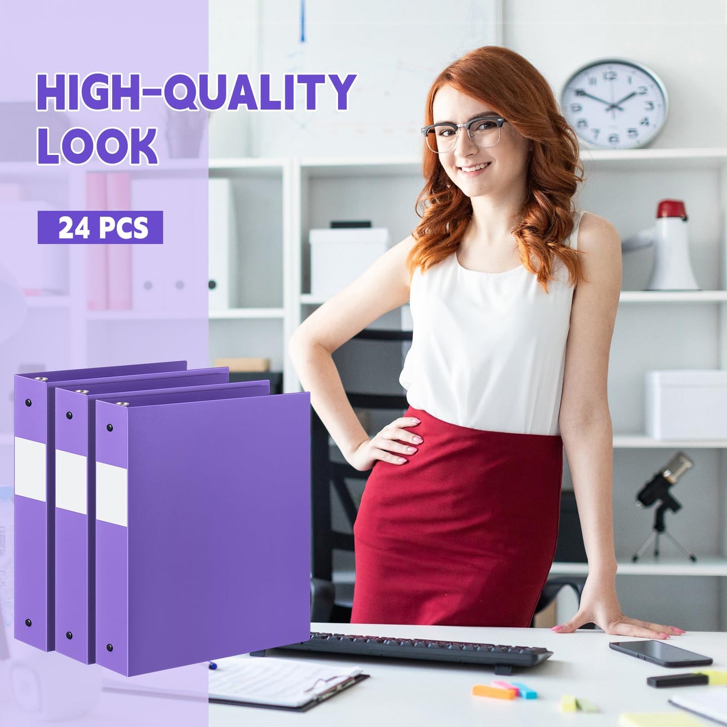 Henoyso 24 Pcs Purple 1.5" 3 Ring Plastic Binder Bulk, 1 1/2 Inch Soft Flexible Binders Round Rings, Fits Letter Size 8.5'' x 11'' Paper, Holds 350 Sheets, for School Office (1.5 Inch)