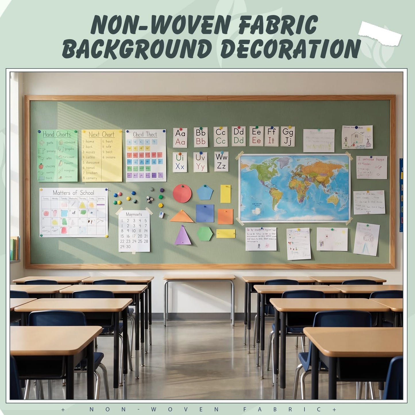Breling 16 inch x 80 ft Fabric Bulletin Board Roll for Classroom Waterproof Non-Woven Fabric Background Roll Anti-Wrinkle Bulletin Board Background for Back to School Wall Decor DIY Craft(Sage Green)
