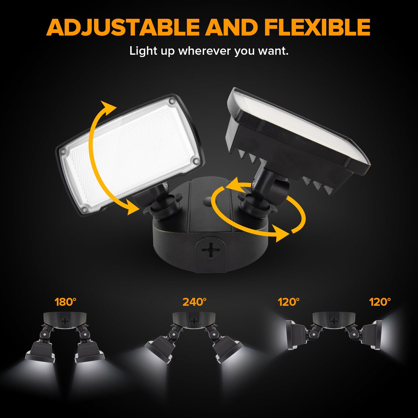 LUTEC Dual-Head LED Flood Light 32W 3500LM 5000K Waterproof Outdoor Security Light Black