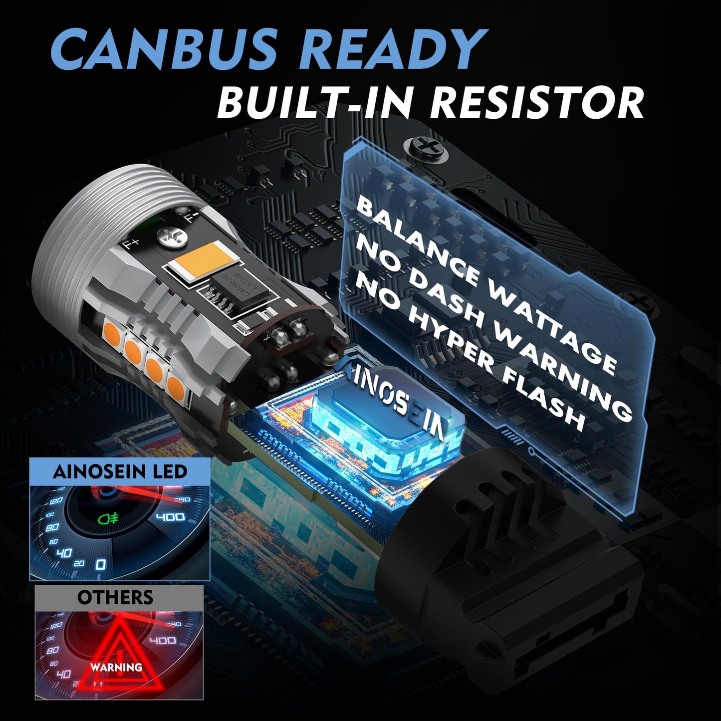 AINOSEIN LED Bulb 3156/3157 Amber Yellow Turn Signal Light, 3570 Chips, CANBUS Error Free, Aluminum Material