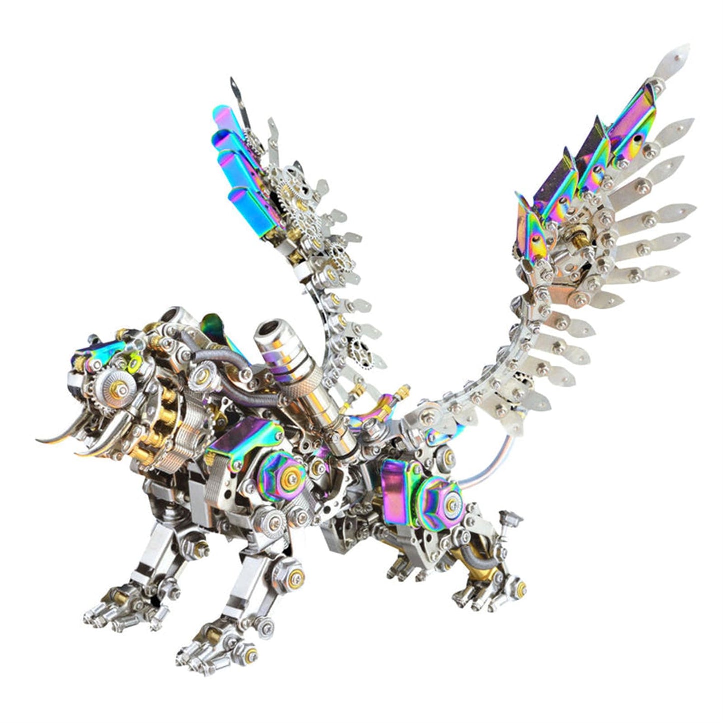 Metalkitor Bengal Tiger 3D Metal Puzzle for Adults, 700PCS, Model Assembly Kits - Retro Steampunk Style Desk Ornament(with Colorful Wings)