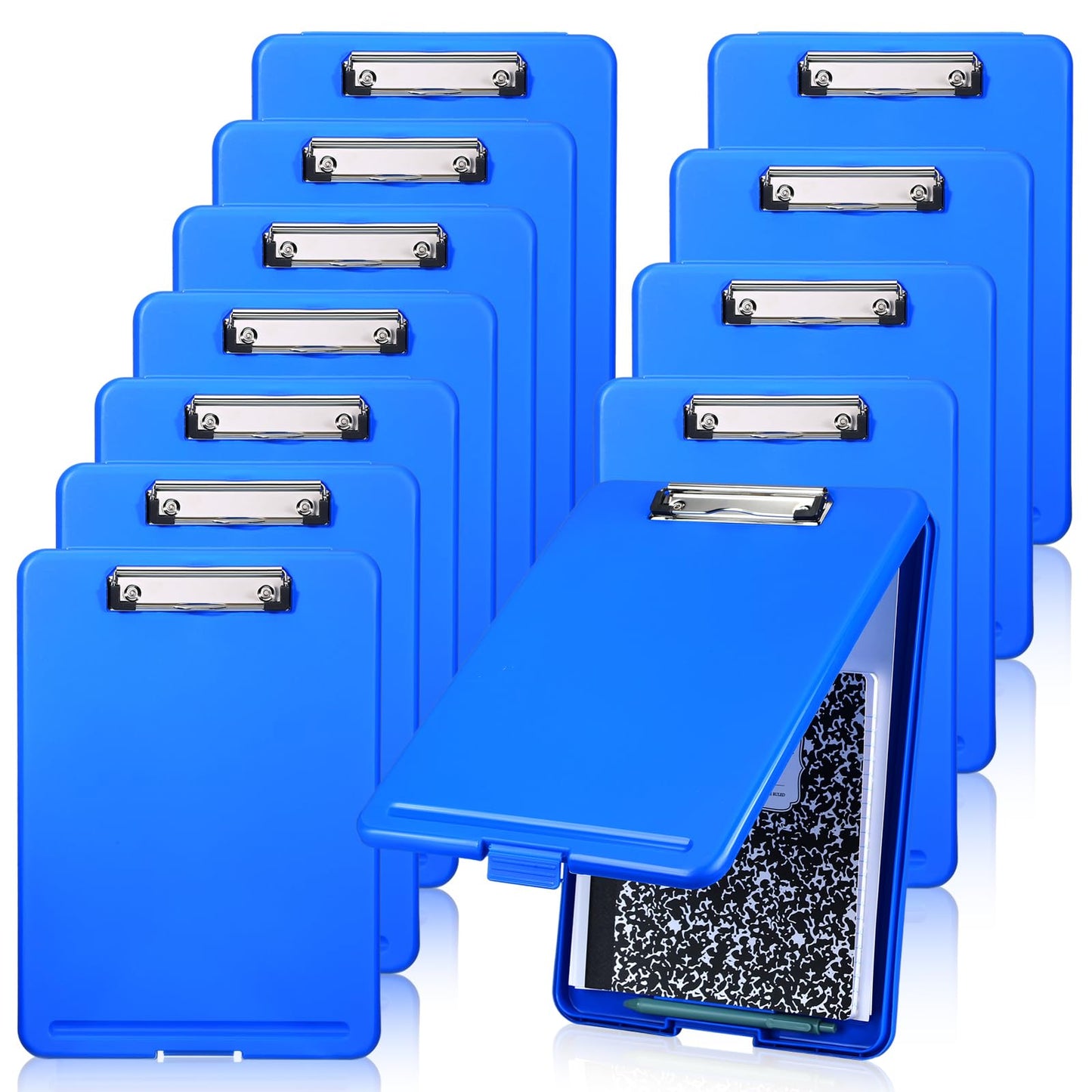 Ireer 12 Pcs Plastic Clipboard with Storage Heavy Duty Portable Writing Boards for 150 Sheet A4 Paper with Pen Holder Large Capacity Clipboards for Nurse Teacher Student Classroom Office(Blue)