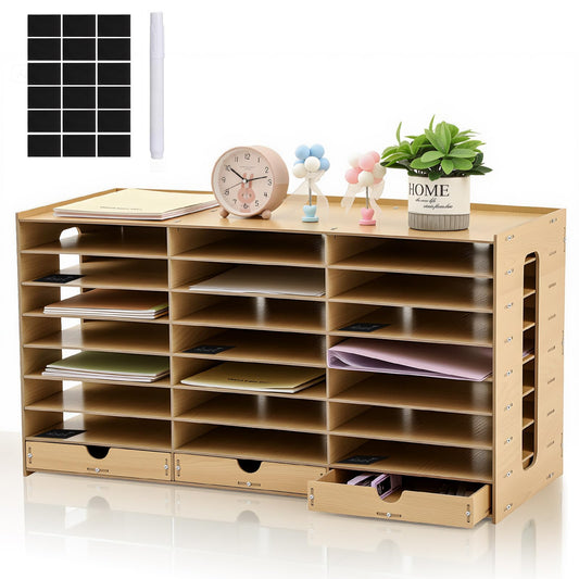 Colingmill Classroom Mailboxes Wooden Teacher Student Mailboxes for Classroom Literature Paper Organizer Compartments with Drawers, Sturdy Ease Setup for Home Office School(24 Slots)