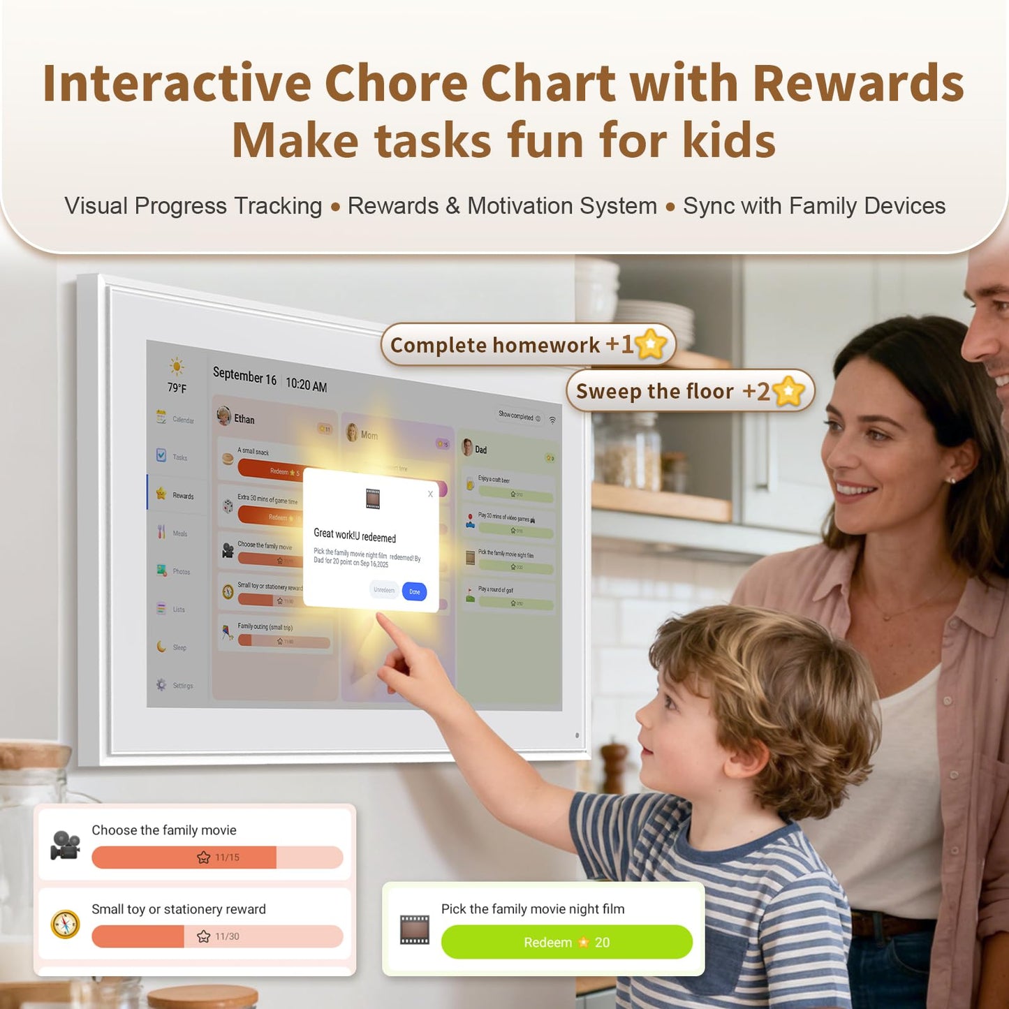 Canupdog 21.5 Inch Digital Calendar, Electronic Planner & Chore Chart with 1920x1080P IPS Touchscreen, Task Rewards System, Interactive Display for Family Schedules Gifts for Women Mom